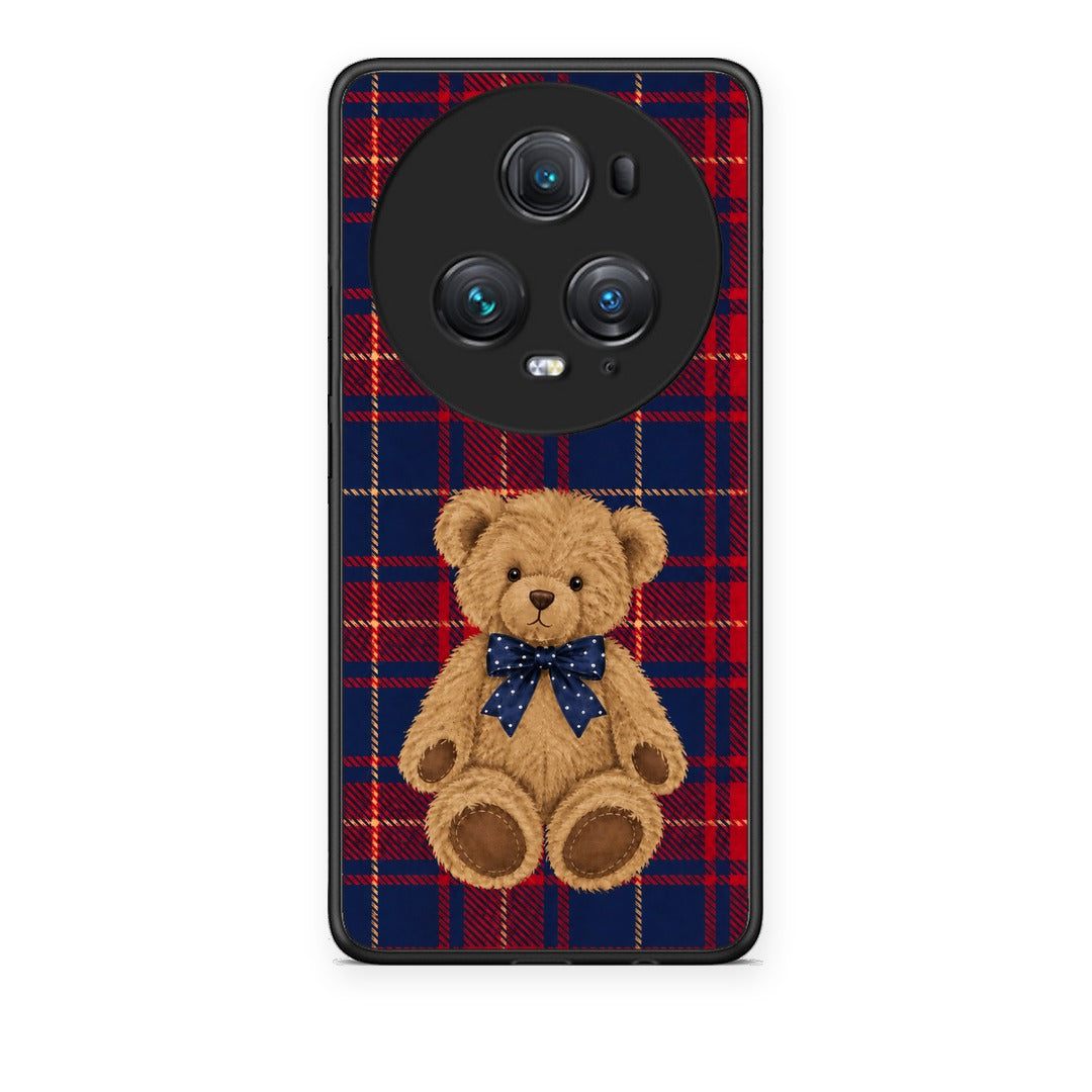 Θήκη Honor Magic5 Pro Teddy Bear on Red and Navy Tartan από τη Smartfits με σχέδιο στο πίσω μέρος και μαύρο περίβλημα | Honor Magic5 Pro Teddy Bear on Red and Navy Tartan case with colorful back and black bezels