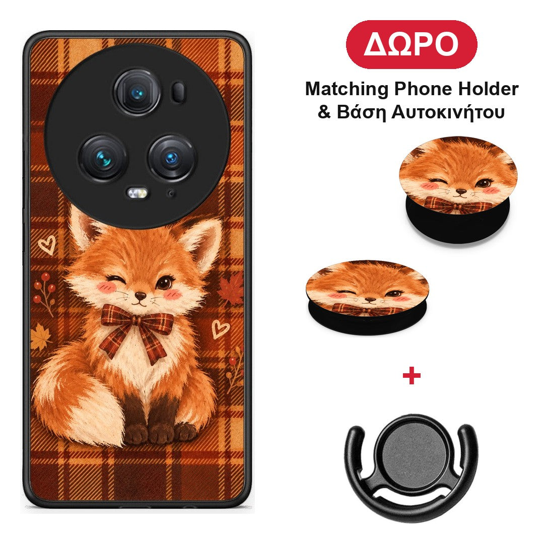Fox on Autumn Tartan - Honor Magic5 Pro θήκη + Δώρο Phone Holder & Βάση Αυτοκινήτου