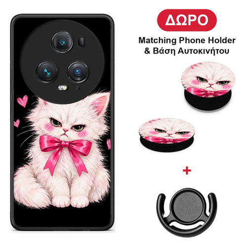 Grumpy Party Kitten on Black - Honor Magic5 Pro θήκη + Δώρο Phone Holder & Βάση Αυτοκινήτου