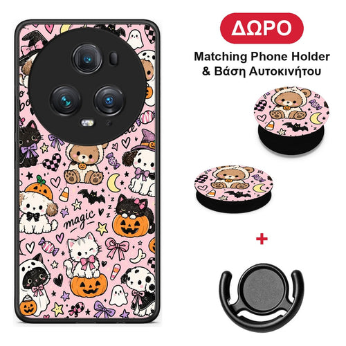 Halloween Cute Animals on Pink - Honor Magic5 Pro θήκη + Δώρο Phone Holder & Βάση Αυτοκινήτου