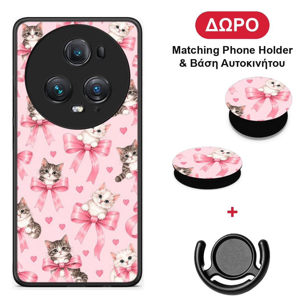 Kittens and Pink Bows on Pink - Honor Magic5 Pro θήκη + Δώρο Phone Holder & Βάση Αυτοκινήτου