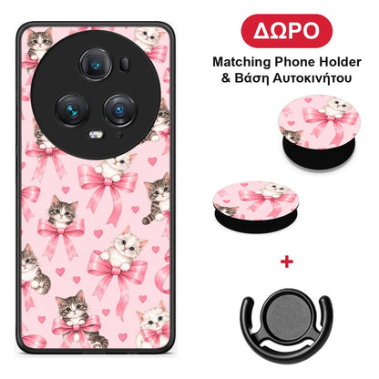 Kittens and Pink Bows on Pink - Honor Magic5 Pro θήκη + Δώρο Phone Holder & Βάση Αυτοκινήτου