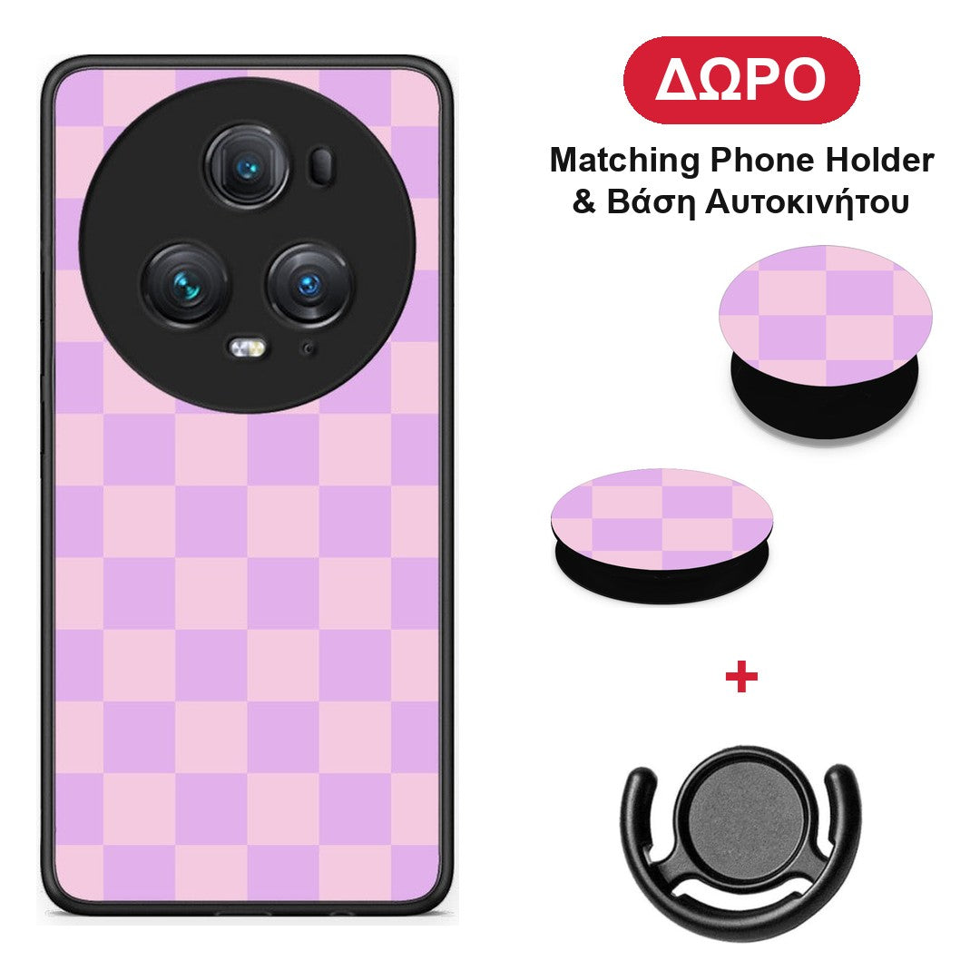 Lavender and Pink Checkerboard - Honor Magic5 Pro θήκη + Δώρο Phone Holder & Βάση Αυτοκινήτου
