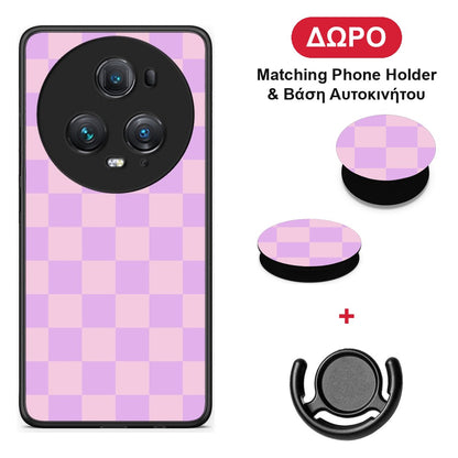 Lavender and Pink Checkerboard - Honor Magic5 Pro θήκη + Δώρο Phone Holder & Βάση Αυτοκινήτου