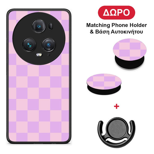 Lavender and Pink Checkerboard - Honor Magic5 Pro θήκη + Δώρο Phone Holder & Βάση Αυτοκινήτου