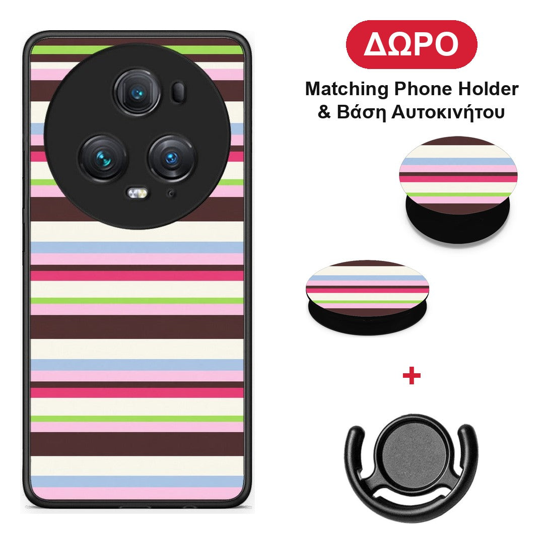 Multicolour Horizontal Stripes - Honor Magic5 Pro θήκη + Δώρο Phone Holder & Βάση Αυτοκινήτου