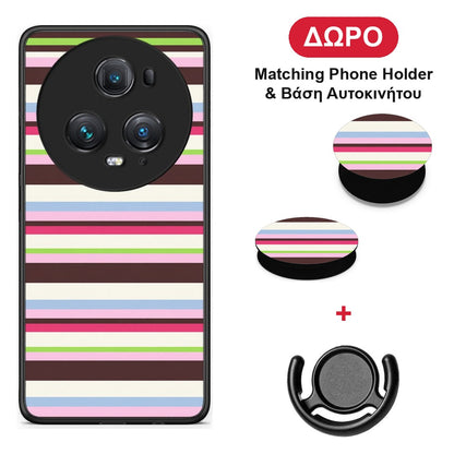 Multicolour Horizontal Stripes - Honor Magic5 Pro θήκη + Δώρο Phone Holder & Βάση Αυτοκινήτου