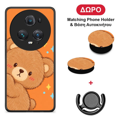 Peekaboo Teddy on Orange - Honor Magic5 Pro θήκη + Δώρο Phone Holder & Βάση Αυτοκινήτου