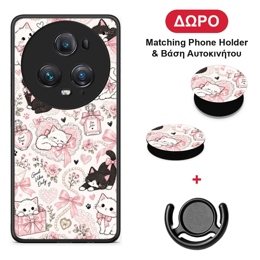 Pink Bows and Kittens Collage - Honor Magic5 Pro θήκη + Δώρο Phone Holder & Βάση Αυτοκινήτου