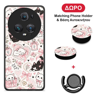Pink Bows and Kittens Collage - Honor Magic5 Pro θήκη + Δώρο Phone Holder & Βάση Αυτοκινήτου