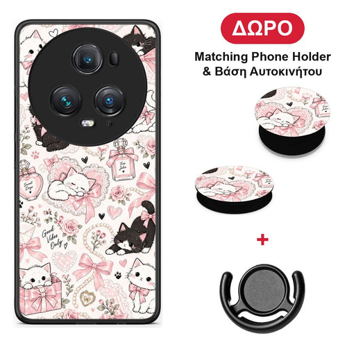 Pink Bows and Kittens Collage - Honor Magic5 Pro θήκη + Δώρο Phone Holder & Βάση Αυτοκινήτου