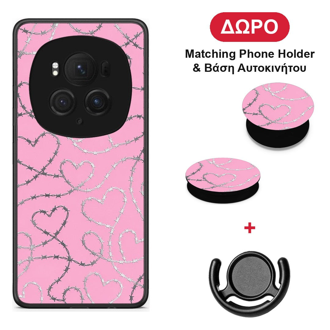 Barbed Wire Hearts on Pink - Honor Magic6 Pro θήκη + Δώρο Phone Holder & Βάση Αυτοκινήτου