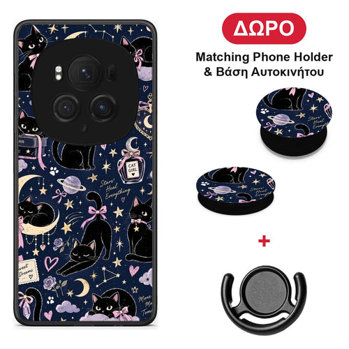 Celestial Black Cats on Navy - Honor Magic6 Pro θήκη + Δώρο Phone Holder & Βάση Αυτοκινήτου