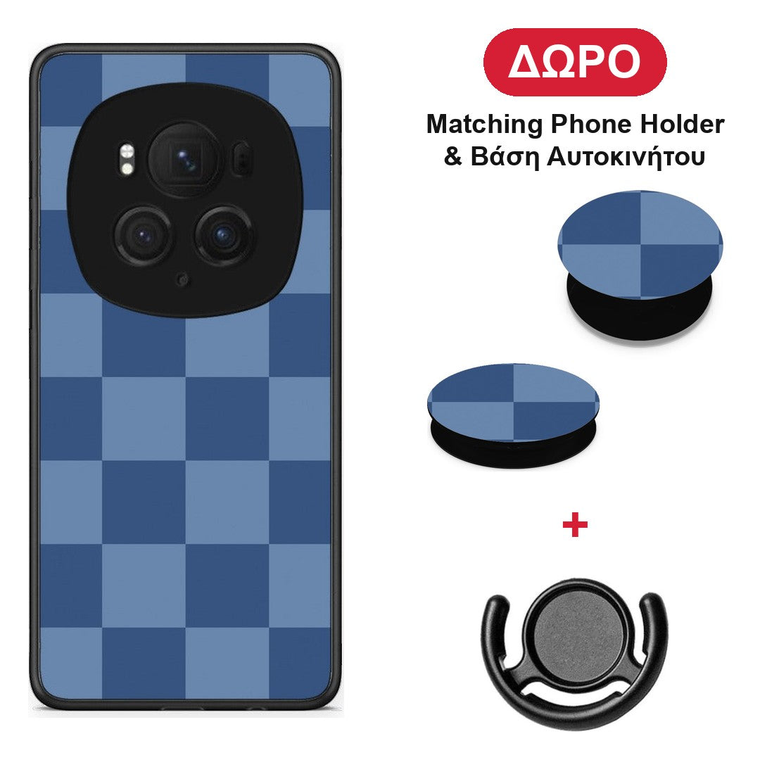Denim Blue Checkerboard - Honor Magic6 Pro θήκη + Δώρο Phone Holder & Βάση Αυτοκινήτου