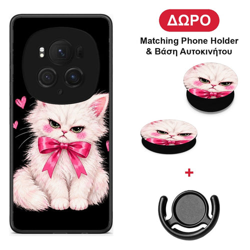Grumpy Party Kitten on Black - Honor Magic6 Pro θήκη + Δώρο Phone Holder & Βάση Αυτοκινήτου