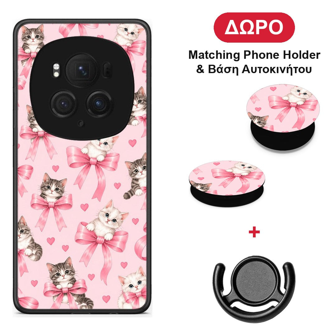 Kittens and Pink Bows on Pink - Honor Magic6 Pro θήκη + Δώρο Phone Holder & Βάση Αυτοκινήτου