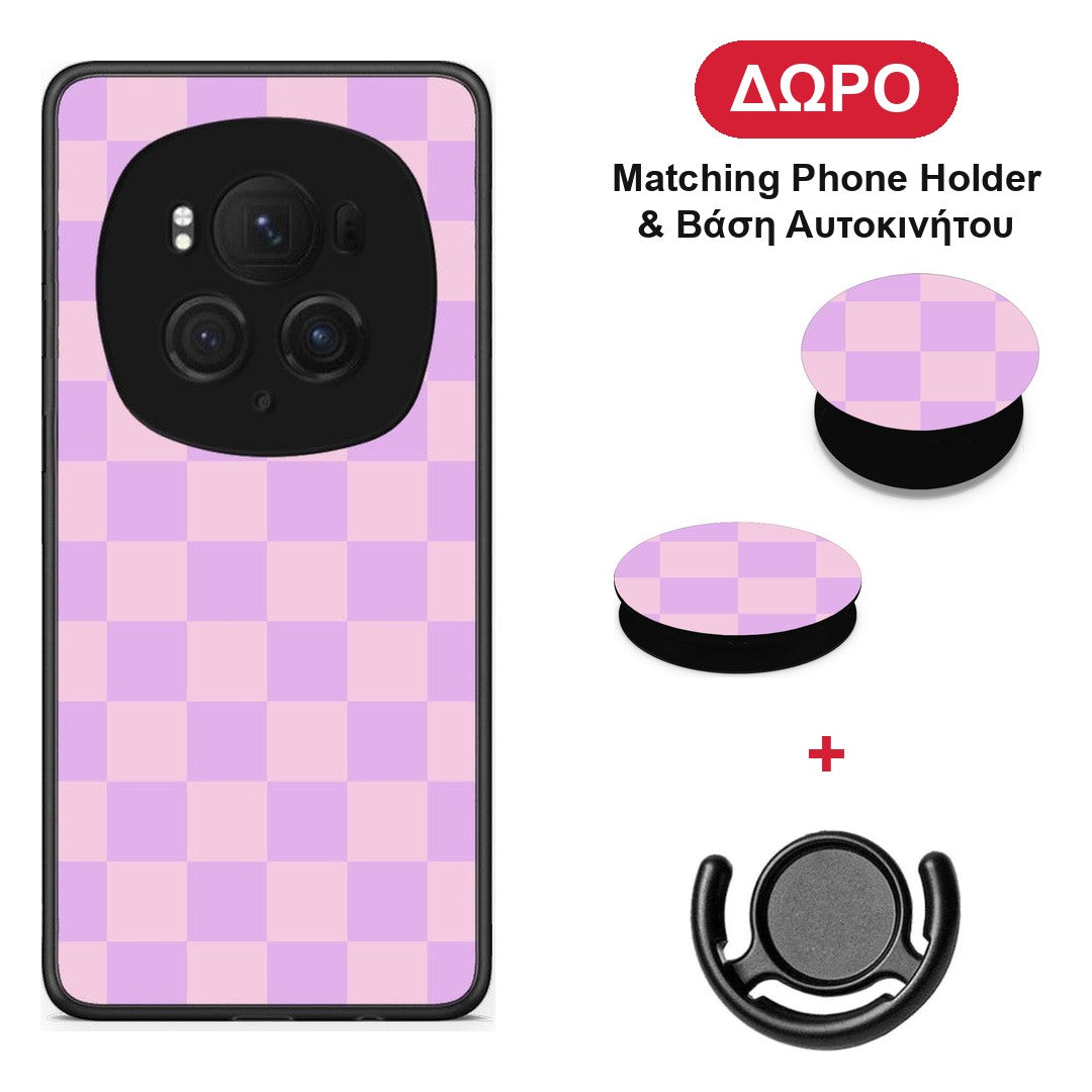 Lavender and Pink Checkerboard - Honor Magic6 Pro θήκη + Δώρο Phone Holder & Βάση Αυτοκινήτου