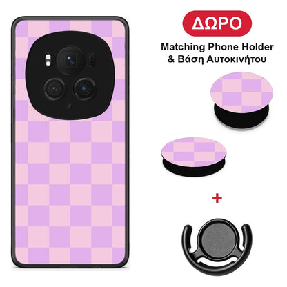 Lavender and Pink Checkerboard - Honor Magic6 Pro θήκη + Δώρο Phone Holder & Βάση Αυτοκινήτου