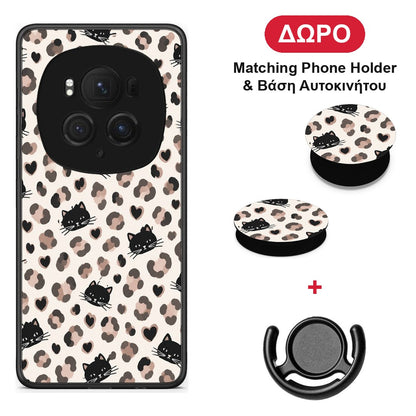Leopard Spots and Black Cats on Cream - Honor Magic6 Pro θήκη + Δώρο Phone Holder & Βάση Αυτοκινήτου