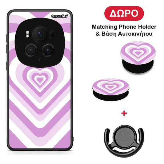 Lilac Hearts - Honor Magic6 Pro θήκη + Δώρο Phone Holder & Βάση Αυτοκινήτου