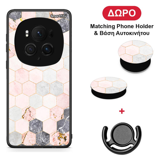 Marble Hexagon Pink - Honor Magic6 Pro θήκη + Δώρο Phone Holder & Βάση Αυτοκινήτου