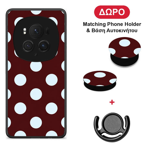Pale Blue Large Polka Dots on Burgundy - Honor Magic6 Pro θήκη + Δώρο Phone Holder & Βάση Αυτοκινήτου