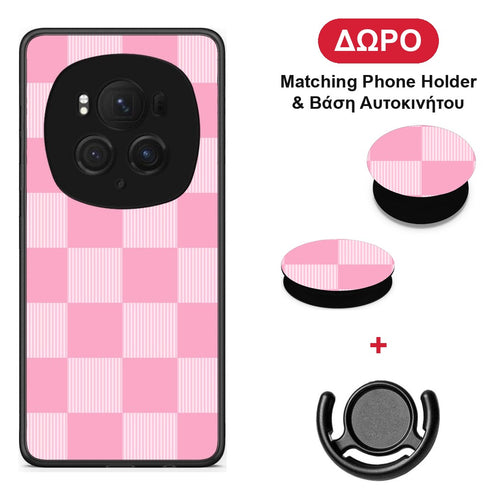 Pink and White Striped Checks - Honor Magic6 Pro θήκη + Δώρο Phone Holder & Βάση Αυτοκινήτου