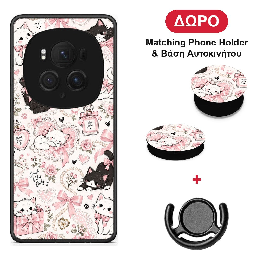 Pink Bows and Kittens Collage - Honor Magic6 Pro θήκη + Δώρο Phone Holder & Βάση Αυτοκινήτου