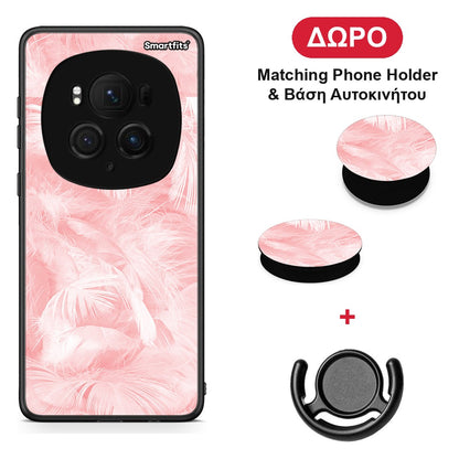 Boho Pink Feather - Honor Magic6 Pro θήκη + Δώρο Phone Holder & Βάση Αυτοκινήτου