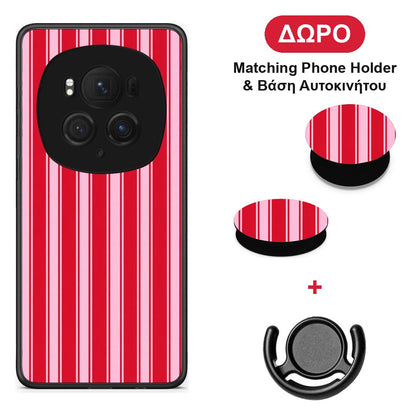 Red and Pink Vertical Pinstripes - Honor Magic6 Pro θήκη + Δώρο Phone Holder & Βάση Αυτοκινήτου
