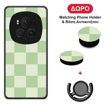 Sage and Cream Striped Checks - Honor Magic6 Pro θήκη + Δώρο Phone Holder & Βάση Αυτοκινήτου