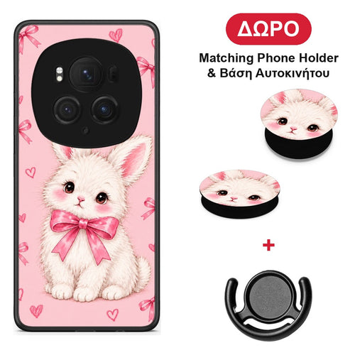 White Bunny and Pink Bows - Honor Magic6 Pro θήκη + Δώρο Phone Holder & Βάση Αυτοκινήτου