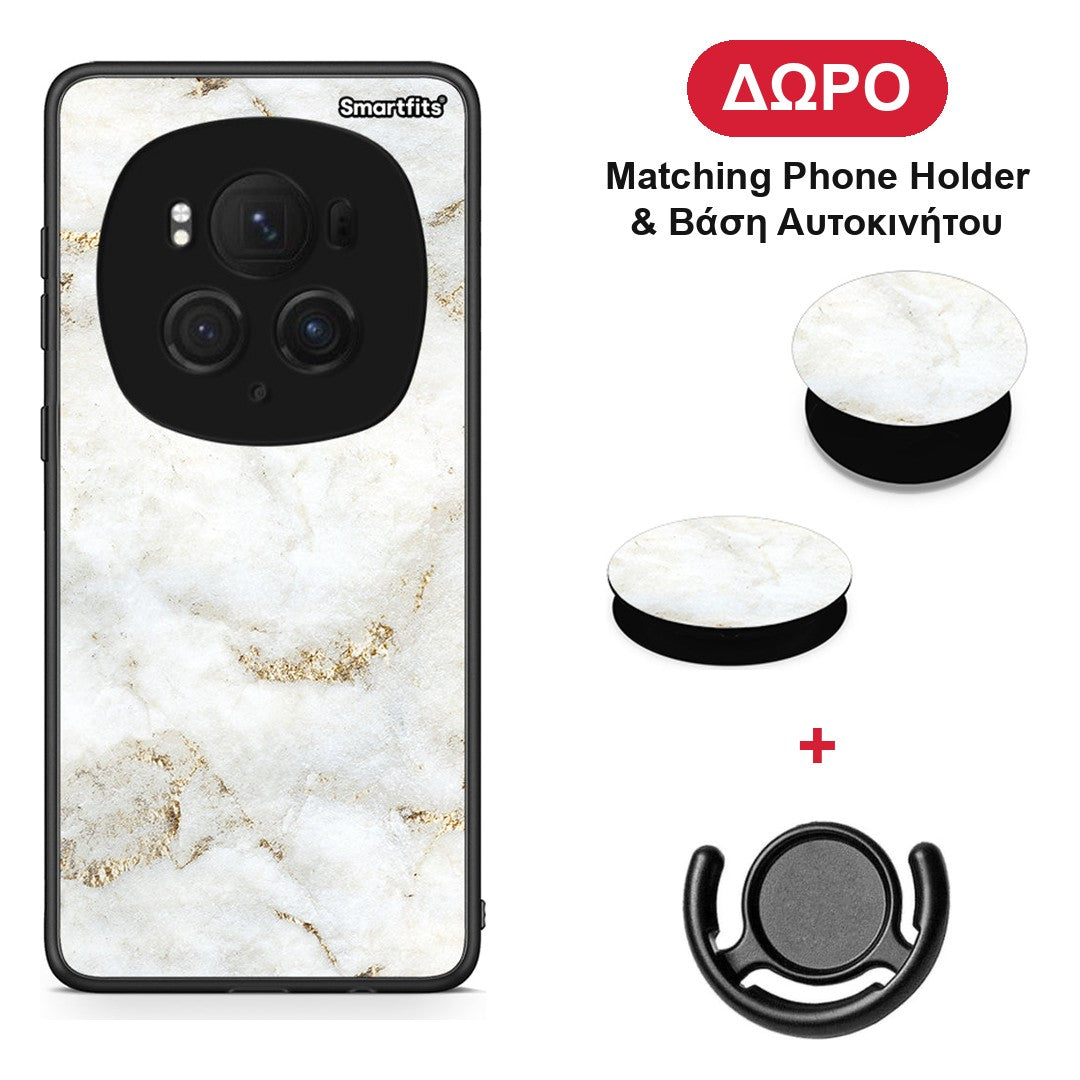 White Gold Marble - Honor Magic6 Pro θήκη + Δώρο Phone Holder & Βάση Αυτοκινήτου