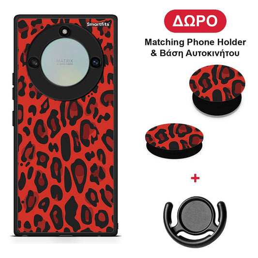 Animal Red Leopard - Honor X40 θήκη + Δώρο Phone Holder & Βάση Αυτοκινήτου