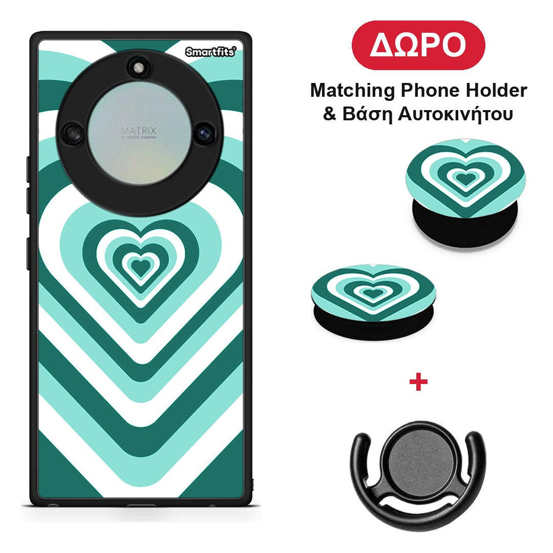 Green Hearts - Honor X40 θήκη + Δώρο Phone Holder & Βάση Αυτοκινήτου