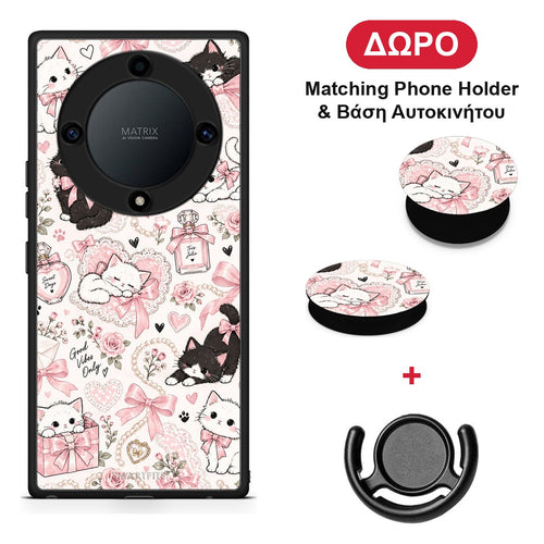 Pink Bows and Kittens Collage - Honor X40 θήκη + Δώρο Phone Holder & Βάση Αυτοκινήτου