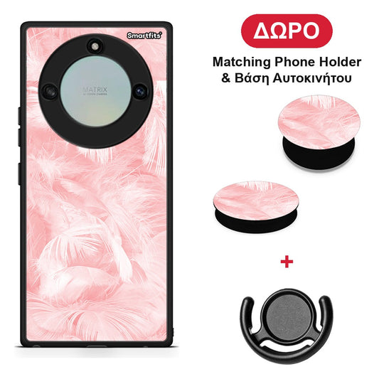 Boho Pink Feather - Honor X40 θήκη + Δώρο Phone Holder & Βάση Αυτοκινήτου