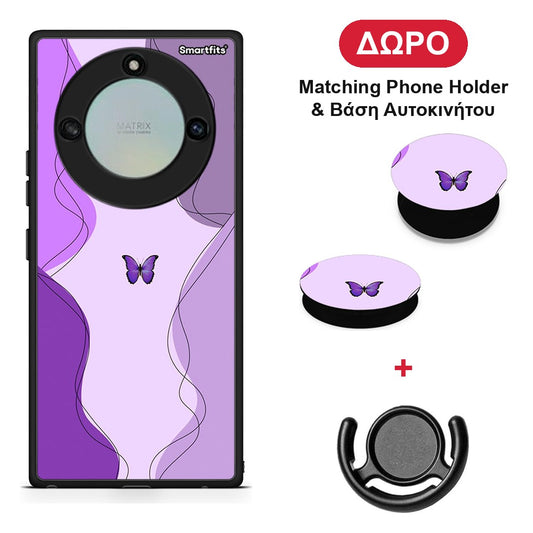 Purple Mariposa - Honor X40 θήκη + Δώρο Phone Holder & Βάση Αυτοκινήτου