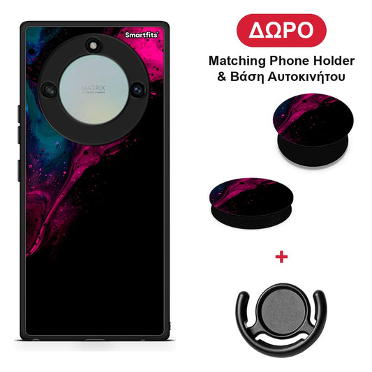 Watercolor Pink Black - Honor X40 θήκη + Δώρο Phone Holder & Βάση Αυτοκινήτου