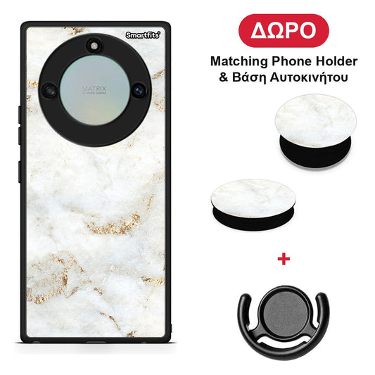 White Gold Marble - Honor X40 θήκη + Δώρο Phone Holder & Βάση Αυτοκινήτου