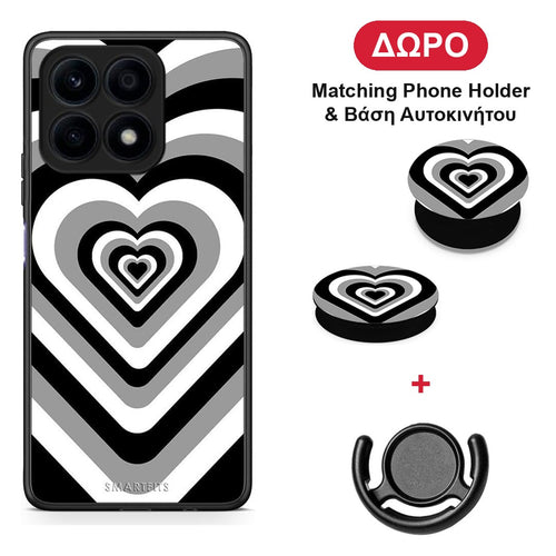 Black Hearts - Honor X8a θήκη + Δώρο Phone Holder & Βάση Αυτοκινήτου