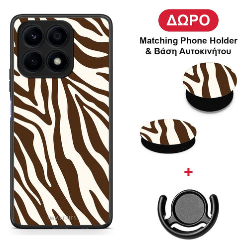 Brown and Cream Zebra Stripes - Honor X8a θήκη + Δώρο Phone Holder & Βάση Αυτοκινήτου