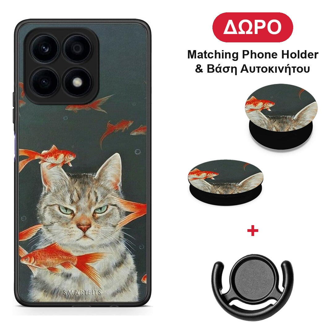Cat Goldfish - Honor X8a θήκη + Δώρο Phone Holder & Βάση Αυτοκινήτου