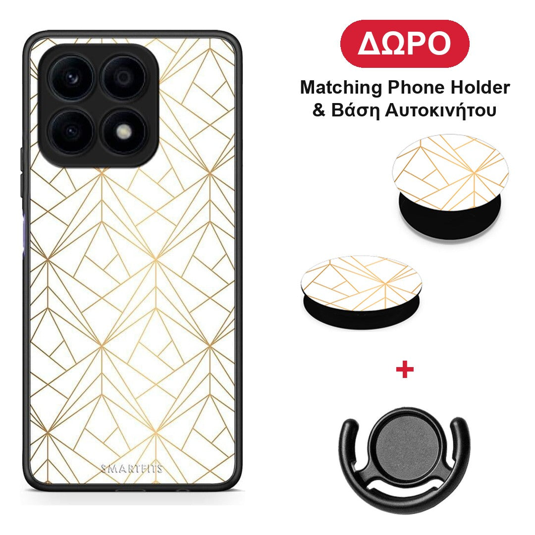 Geometric Luxury White - Honor X8a θήκη + Δώρο Phone Holder & Βάση Αυτοκινήτου