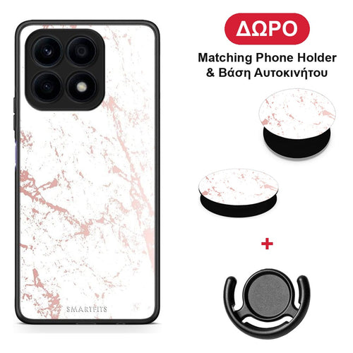 Marble Pink Splash - Honor X8a θήκη + Δώρο Phone Holder & Βάση Αυτοκινήτου