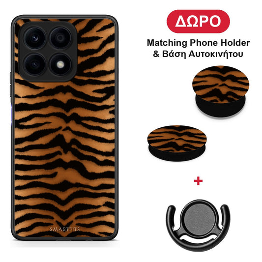 Tiger Print Orange and Black - Honor X8a θήκη + Δώρο Phone Holder & Βάση Αυτοκινήτου