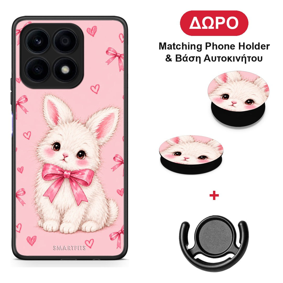 White Bunny and Pink Bows - Honor X8a θήκη + Δώρο Phone Holder & Βάση Αυτοκινήτου