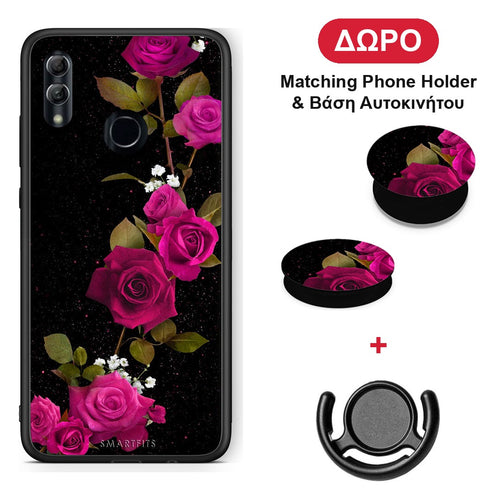 Flower Red Roses - Honor 10 Lite θήκη + Δώρο Phone Holder & Βάση Αυτοκινήτου