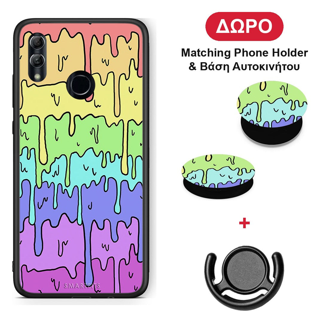 Melting Rainbow - Honor 10 Lite θήκη + Δώρο Phone Holder & Βάση Αυτοκινήτου