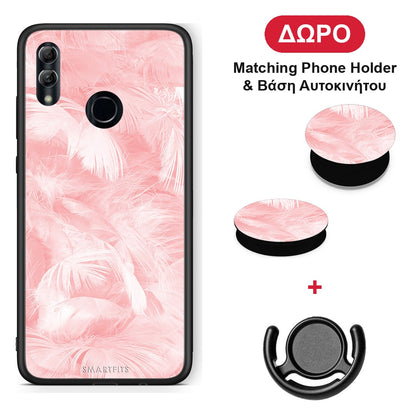 Boho Pink Feather - Honor 10 Lite θήκη + Δώρο Phone Holder & Βάση Αυτοκινήτου